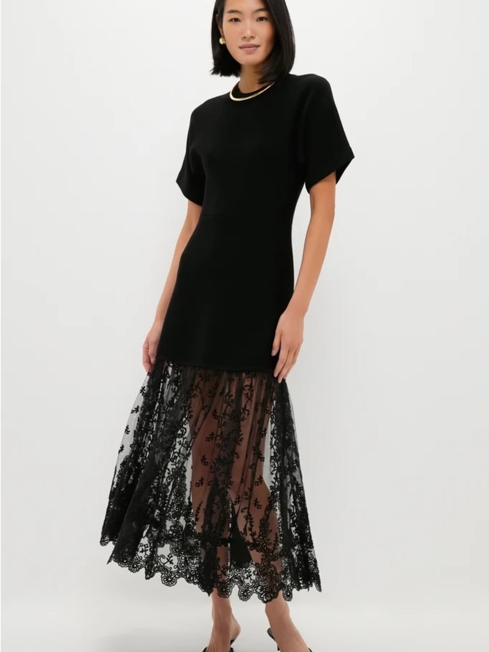 Sea New York Black Knit Maxi Dress with Lace Skirt